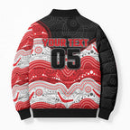 Custom Dragons Bomber Puffer Jacket Warrior Mascot With Aboriginal Indigenous