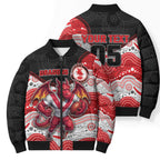 Custom Dragons Bomber Puffer Jacket Warrior Mascot With Aboriginal Indigenous