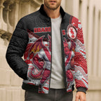 Custom Dragons Bomber Puffer Jacket Warrior Mascot With Aboriginal Indigenous