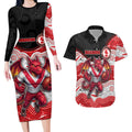 Custom Dragons Couples Matching Long Sleeve Bodycon Dress and Hawaiian Shirt Warrior Mascot With Aboriginal Indigenous