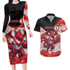 Custom Dragons Couples Matching Long Sleeve Bodycon Dress and Hawaiian Shirt Warrior Mascot With Aboriginal Indigenous