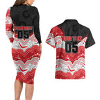 Custom Dragons Couples Matching Long Sleeve Bodycon Dress and Hawaiian Shirt Warrior Mascot With Aboriginal Indigenous