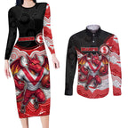 Custom Dragons Couples Matching Long Sleeve Bodycon Dress and Long Sleeve Button Shirt Warrior Mascot With Aboriginal Indigenous