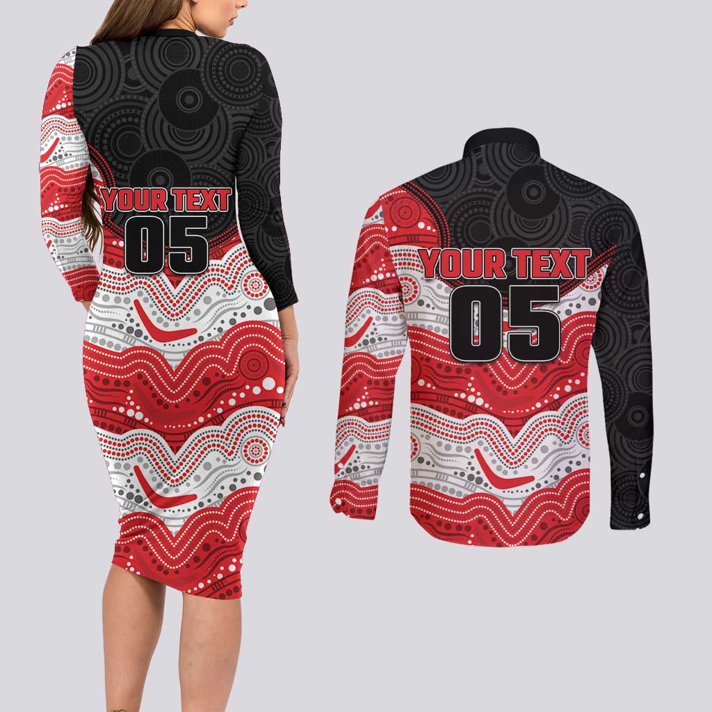 Custom Dragons Couples Matching Long Sleeve Bodycon Dress and Long Sleeve Button Shirt Warrior Mascot With Aboriginal Indigenous