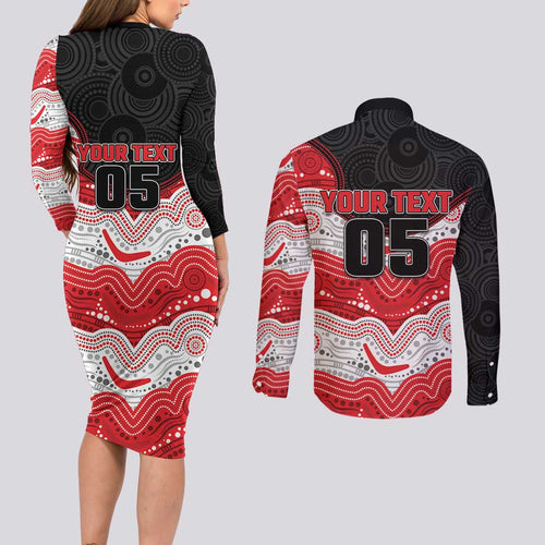 Custom Dragons Couples Matching Long Sleeve Bodycon Dress and Long Sleeve Button Shirt Warrior Mascot With Aboriginal Indigenous