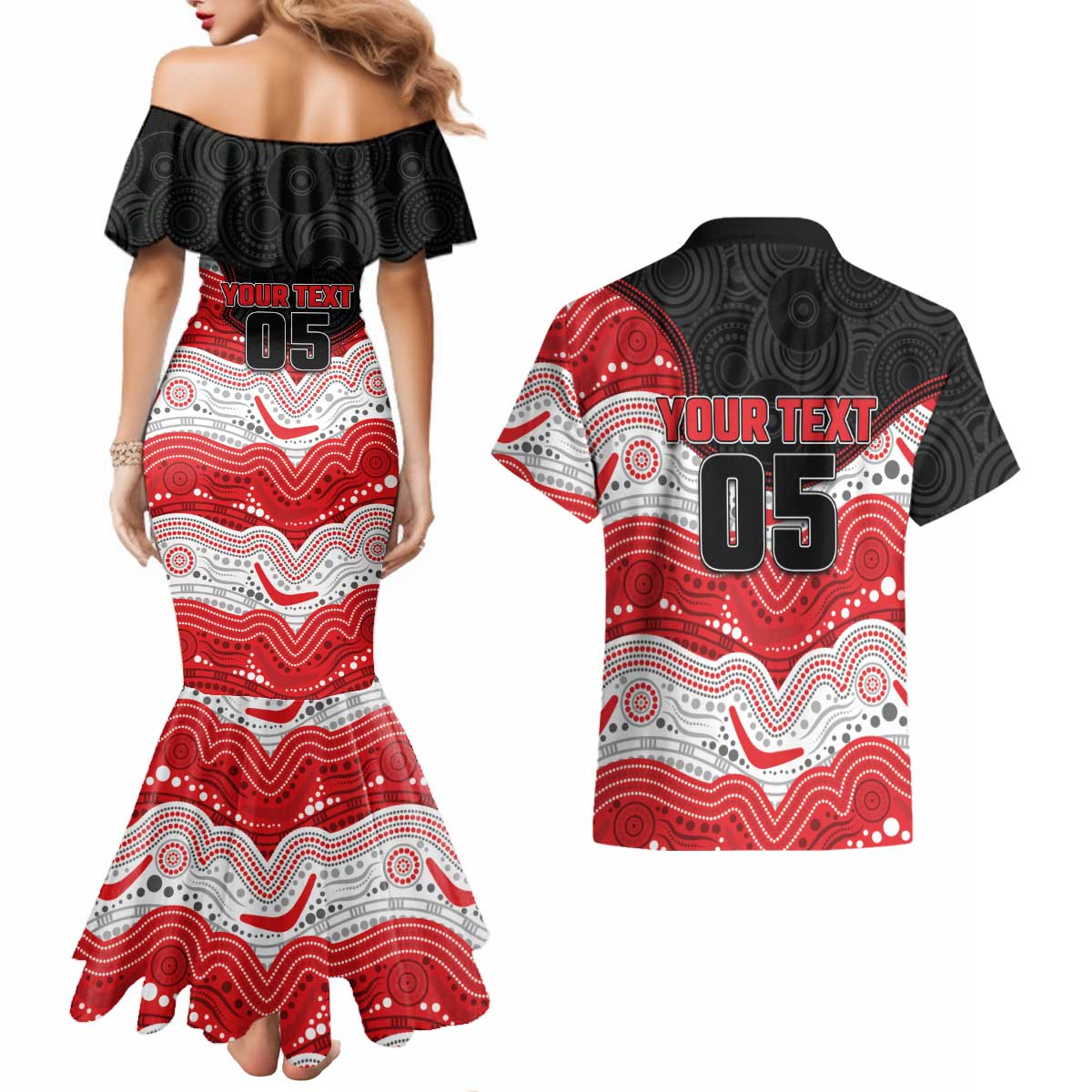 Custom Dragons Couples Matching Mermaid Dress and Hawaiian Shirt Warrior Mascot With Aboriginal Indigenous