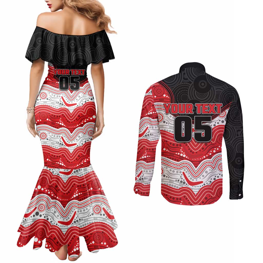 Custom Dragons Couples Matching Mermaid Dress and Long Sleeve Button Shirt Warrior Mascot With Aboriginal Indigenous