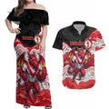 Custom Dragons Couples Matching Off Shoulder Maxi Dress and Hawaiian Shirt Warrior Mascot With Aboriginal Indigenous
