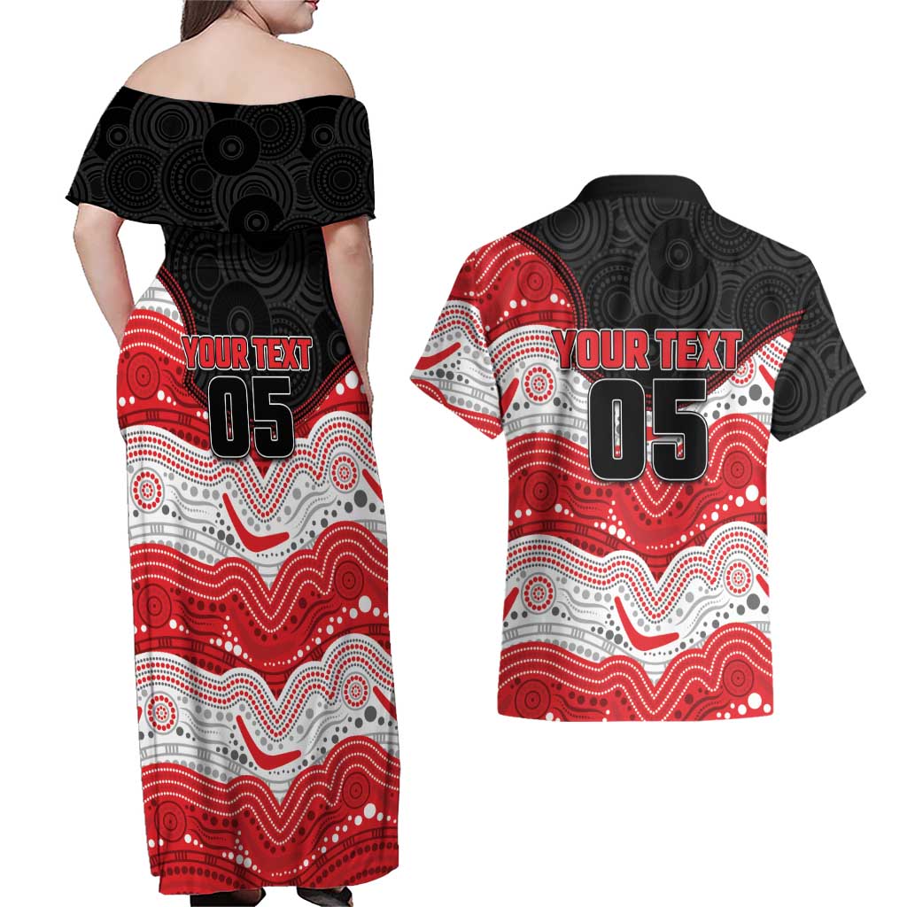 Custom Dragons Couples Matching Off Shoulder Maxi Dress and Hawaiian Shirt Warrior Mascot With Aboriginal Indigenous