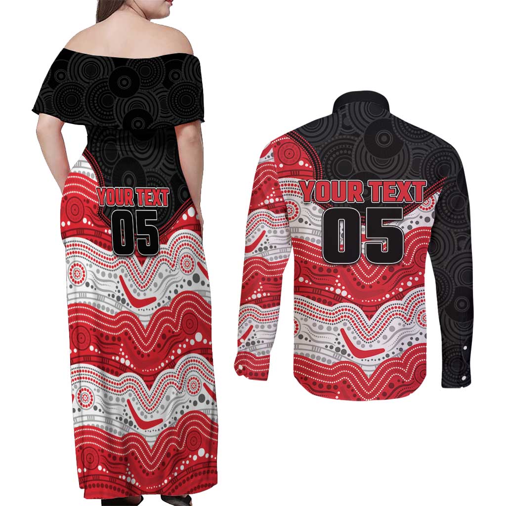 Custom Dragons Couples Matching Off Shoulder Maxi Dress and Long Sleeve Button Shirt Warrior Mascot With Aboriginal Indigenous