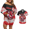 Custom Dragons Couples Matching Off Shoulder Short Dress and Hawaiian Shirt Warrior Mascot With Aboriginal Indigenous