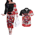 Custom Dragons Couples Matching Off The Shoulder Long Sleeve Dress and Hawaiian Shirt Warrior Mascot With Aboriginal Indigenous