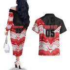 Custom Dragons Couples Matching Off The Shoulder Long Sleeve Dress and Hawaiian Shirt Warrior Mascot With Aboriginal Indigenous