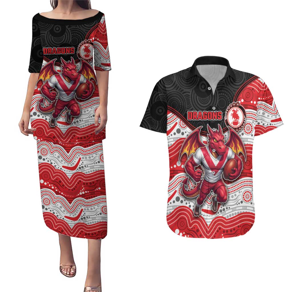 Custom Dragons Couples Matching Puletasi and Hawaiian Shirt Warrior Mascot With Aboriginal Indigenous