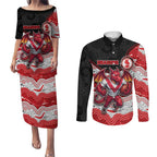Custom Dragons Couples Matching Puletasi and Long Sleeve Button Shirt Warrior Mascot With Aboriginal Indigenous