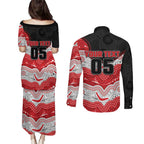 Custom Dragons Couples Matching Puletasi and Long Sleeve Button Shirt Warrior Mascot With Aboriginal Indigenous