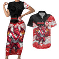 Custom Dragons Couples Matching Short Sleeve Bodycon Dress and Hawaiian Shirt Warrior Mascot With Aboriginal Indigenous