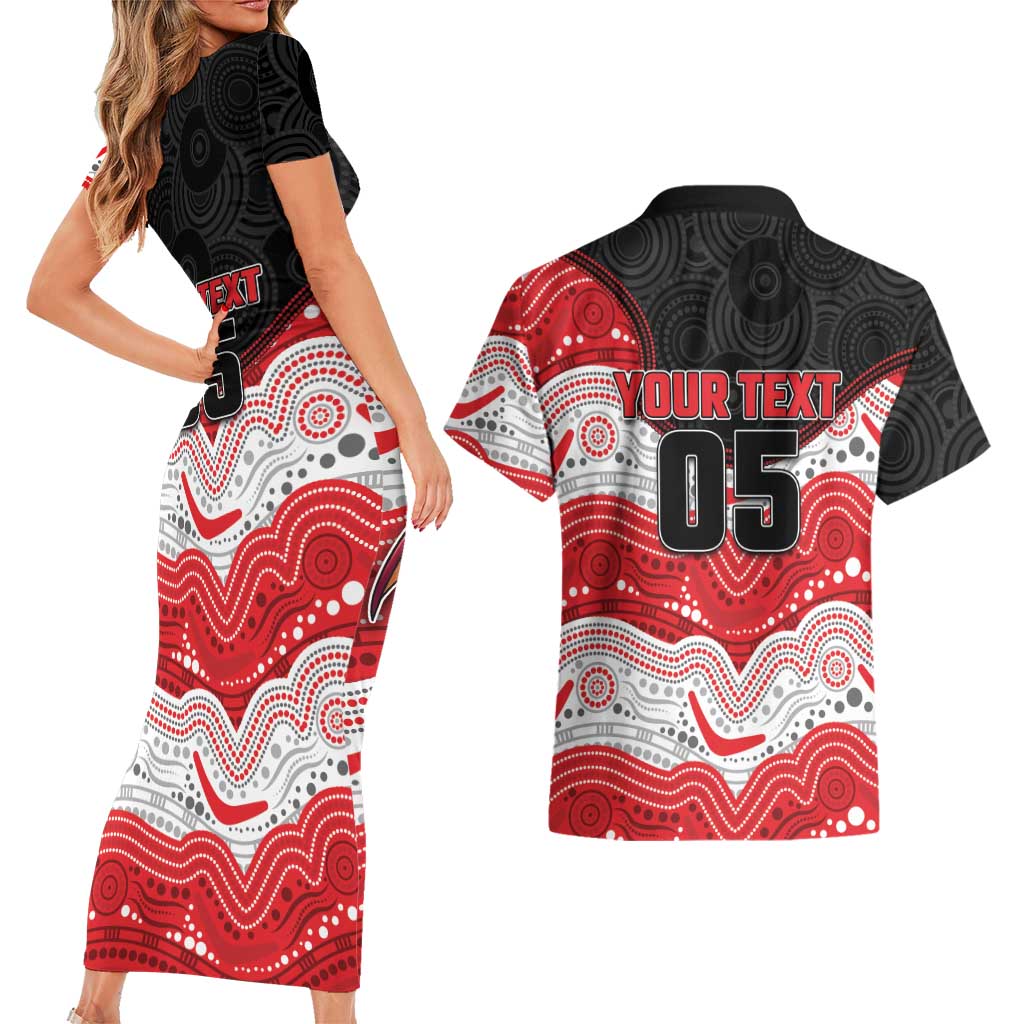 Custom Dragons Couples Matching Short Sleeve Bodycon Dress and Hawaiian Shirt Warrior Mascot With Aboriginal Indigenous