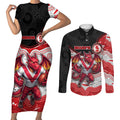 Custom Dragons Couples Matching Short Sleeve Bodycon Dress and Long Sleeve Button Shirt Warrior Mascot With Aboriginal Indigenous