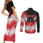 Custom Dragons Couples Matching Short Sleeve Bodycon Dress and Long Sleeve Button Shirt Warrior Mascot With Aboriginal Indigenous