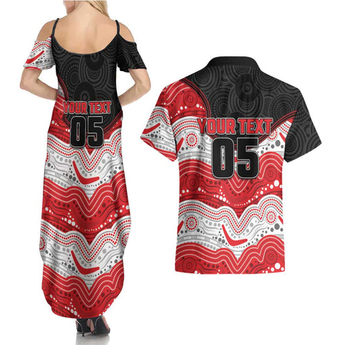 Custom Dragons Couples Matching Summer Maxi Dress and Hawaiian Shirt Warrior Mascot With Aboriginal Indigenous