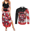 Custom Dragons Couples Matching Summer Maxi Dress and Long Sleeve Button Shirt Warrior Mascot With Aboriginal Indigenous