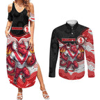Custom Dragons Couples Matching Summer Maxi Dress and Long Sleeve Button Shirt Warrior Mascot With Aboriginal Indigenous