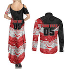 Custom Dragons Couples Matching Summer Maxi Dress and Long Sleeve Button Shirt Warrior Mascot With Aboriginal Indigenous