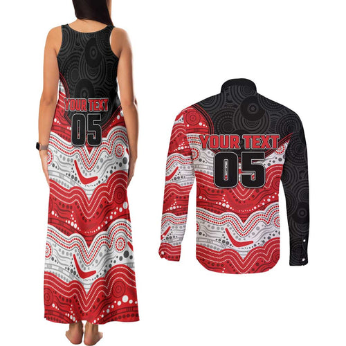 Custom Dragons Couples Matching Tank Maxi Dress and Long Sleeve Button Shirt Warrior Mascot With Aboriginal Indigenous