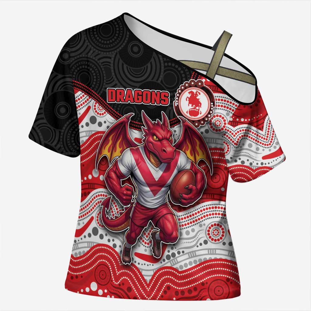 Custom Dragons Cross Shoulder Shirt Warrior Mascot With Aboriginal Indigenous