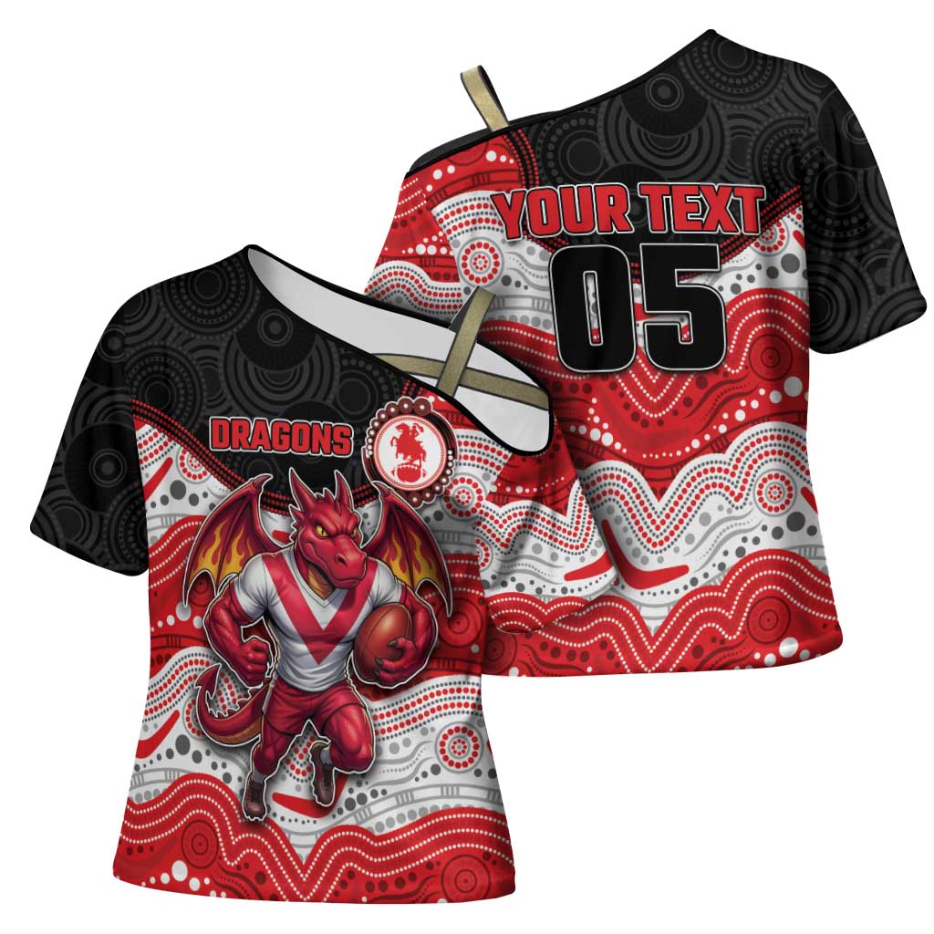 Custom Dragons Cross Shoulder Shirt Warrior Mascot With Aboriginal Indigenous