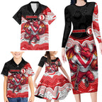 Custom Dragons Family Matching Long Sleeve Bodycon Dress and Hawaiian Shirt Warrior Mascot With Aboriginal Indigenous