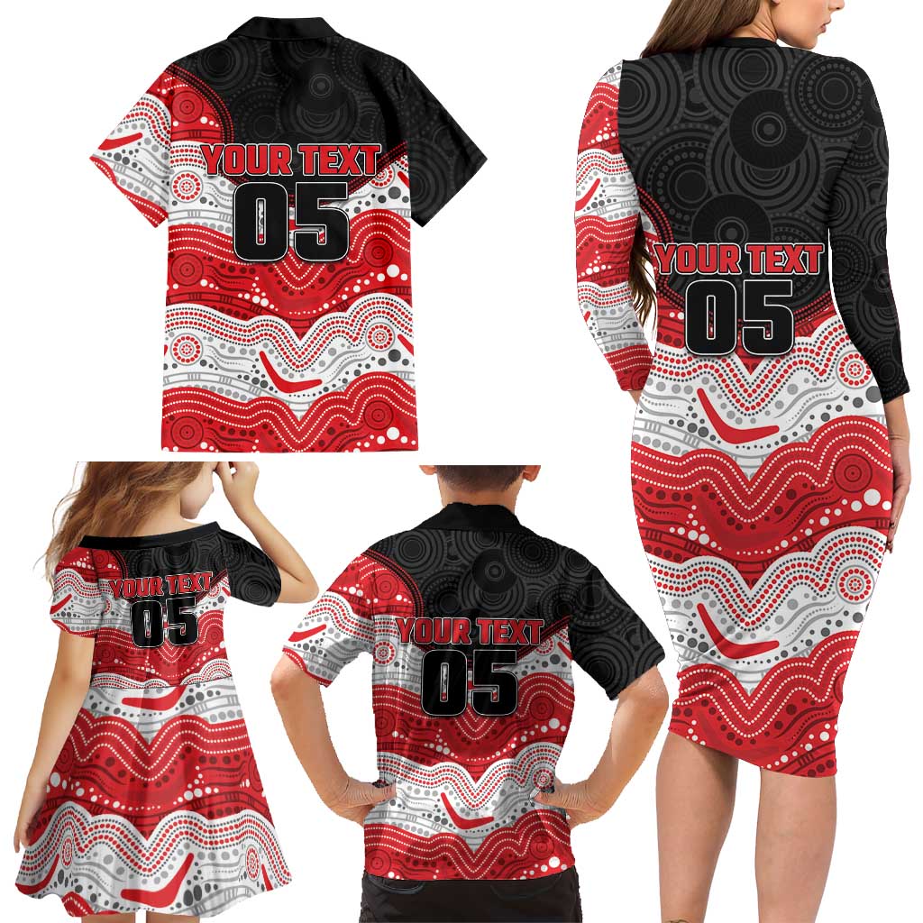 Custom Dragons Family Matching Long Sleeve Bodycon Dress and Hawaiian Shirt Warrior Mascot With Aboriginal Indigenous