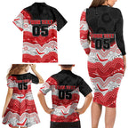 Custom Dragons Family Matching Long Sleeve Bodycon Dress and Hawaiian Shirt Warrior Mascot With Aboriginal Indigenous