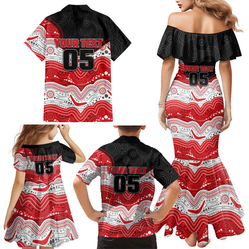 Custom Dragons Family Matching Mermaid Dress and Hawaiian Shirt Warrior Mascot With Aboriginal Indigenous