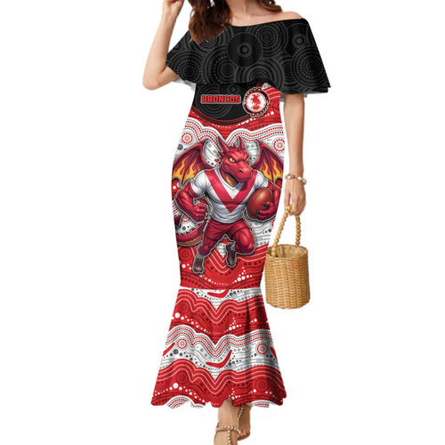 Custom Dragons Family Matching Mermaid Dress and Hawaiian Shirt Warrior Mascot With Aboriginal Indigenous
