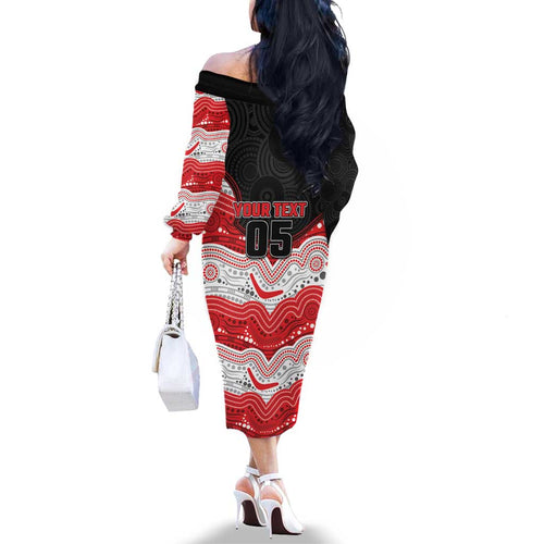 Custom Dragons Family Matching Off The Shoulder Long Sleeve Dress and Hawaiian Shirt Warrior Mascot With Aboriginal Indigenous