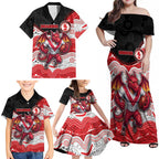Custom Dragons Family Matching Off Shoulder Maxi Dress and Hawaiian Shirt Warrior Mascot With Aboriginal Indigenous