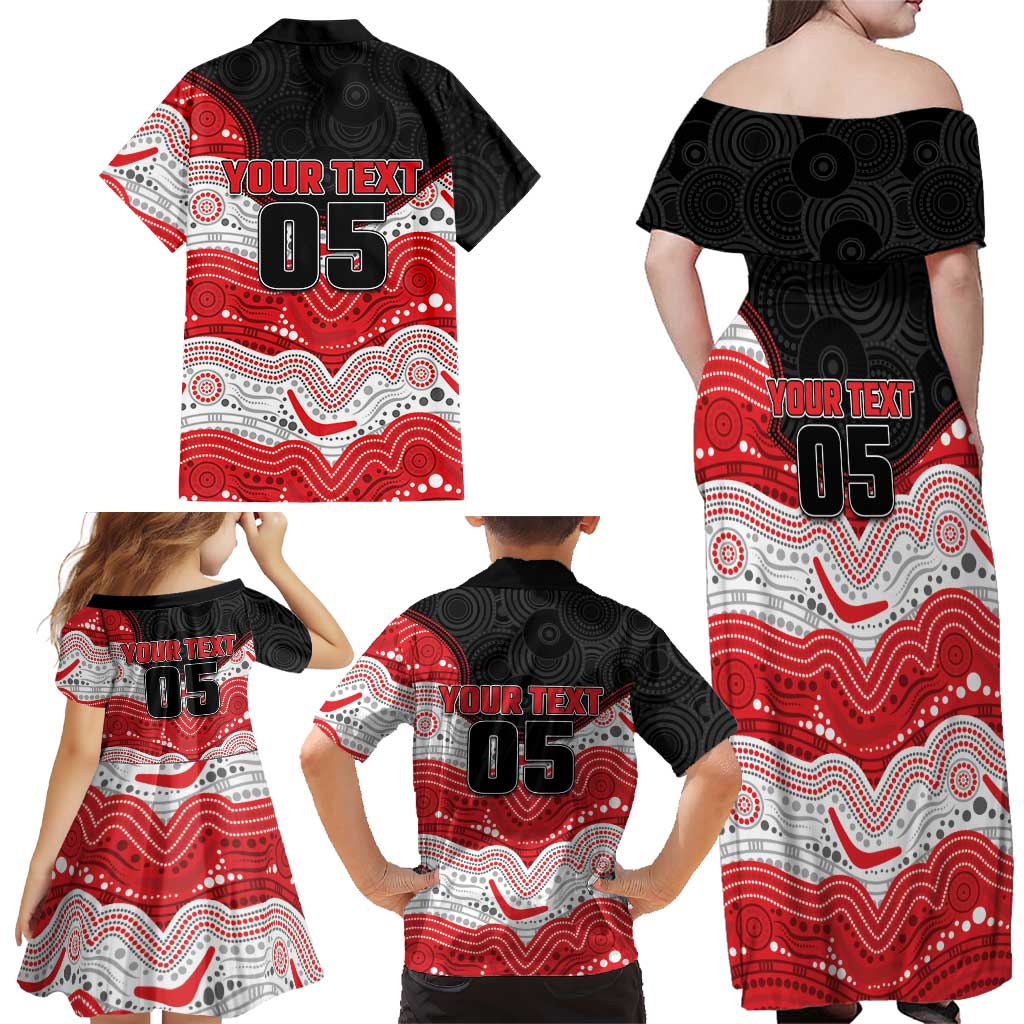 Custom Dragons Family Matching Off Shoulder Maxi Dress and Hawaiian Shirt Warrior Mascot With Aboriginal Indigenous