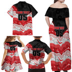 Custom Dragons Family Matching Off Shoulder Maxi Dress and Hawaiian Shirt Warrior Mascot With Aboriginal Indigenous
