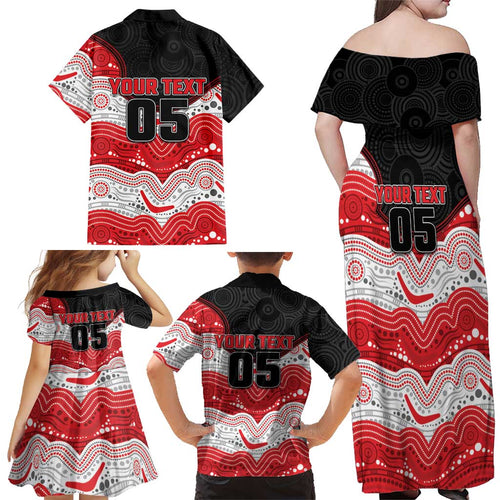 Custom Dragons Family Matching Off Shoulder Maxi Dress and Hawaiian Shirt Warrior Mascot With Aboriginal Indigenous
