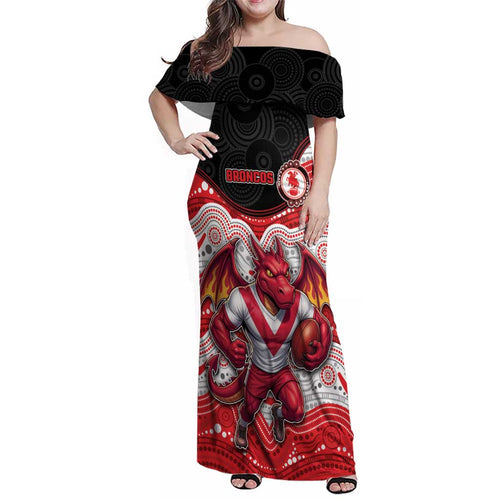 Custom Dragons Family Matching Off Shoulder Maxi Dress and Hawaiian Shirt Warrior Mascot With Aboriginal Indigenous