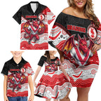 Custom Dragons Family Matching Off Shoulder Short Dress and Hawaiian Shirt Warrior Mascot With Aboriginal Indigenous