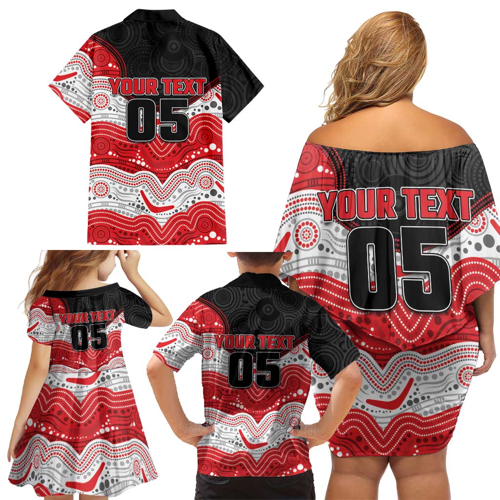 Custom Dragons Family Matching Off Shoulder Short Dress and Hawaiian Shirt Warrior Mascot With Aboriginal Indigenous
