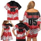 Custom Dragons Family Matching Off Shoulder Short Dress and Hawaiian Shirt Warrior Mascot With Aboriginal Indigenous