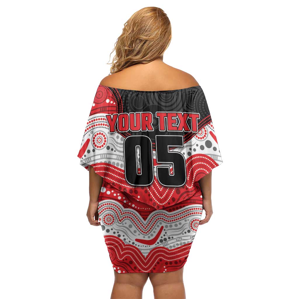 Custom Dragons Family Matching Off Shoulder Short Dress and Hawaiian Shirt Warrior Mascot With Aboriginal Indigenous