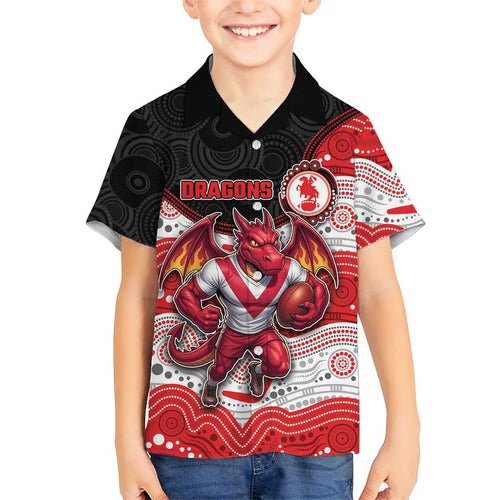 Custom Dragons Family Matching Off Shoulder Short Dress and Hawaiian Shirt Warrior Mascot With Aboriginal Indigenous