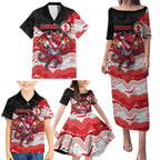 Custom Dragons Family Matching Puletasi and Hawaiian Shirt Warrior Mascot With Aboriginal Indigenous