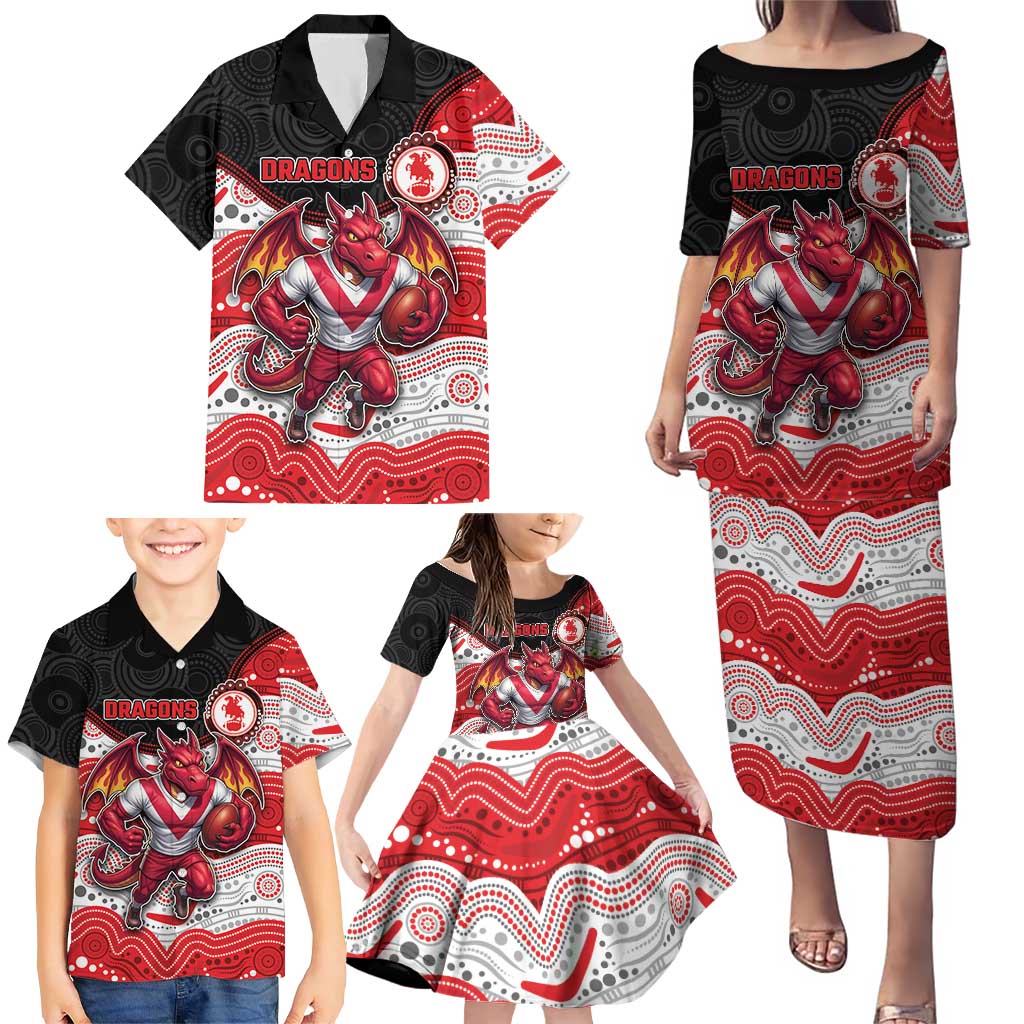 Custom Dragons Family Matching Puletasi and Hawaiian Shirt Warrior Mascot With Aboriginal Indigenous