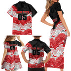 Custom Dragons Family Matching Short Sleeve Bodycon Dress and Hawaiian Shirt Warrior Mascot With Aboriginal Indigenous